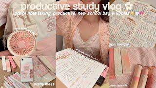 STUDY VLOG  ◛ ° | lots of note- taking + tips, studying, cute stationaries,new bag & lippies