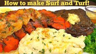 HOW TO MAKE SURF AND TURF! (LOBSTER + STEAK + MASH POTATOES)