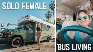 SOLO FEMALE BUS LIVING | Alone in my School Bus Conversion