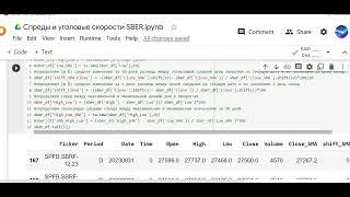 Анализ спредов котировок фьючерсов на акции SBER с учетом угловой скорости тренда. Python code