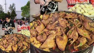 A Handsome Chinese Guy Cook Free Meals / Chicken Foot Noodles for the old on the Street in a Village