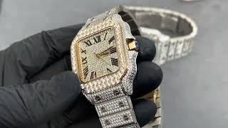 Fully Iced Out Stainless Steel Cartier Style Watch