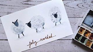 Easy watercolor sheep Christmas card for beginners. TRICKS INCLUDED.