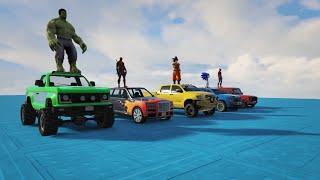 SPIDERMAN CARS Racing Mega MULTI Ramp Challenge! SUPERHEROES HULK Vs GOKU Epic Stunt Race - GTA 5