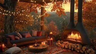 Autumn Porch Vibes  Smooth Jazz, Fireplace Crackle for a Productive Morning