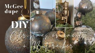 DIY Christmas ornaments | McGee Iron glass ornament dupe | Mercury glass | Antique brass Nutcracker