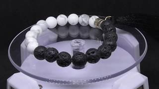 White Howlite & Black Lava Stone with Black Tassel - Natural Gemstone Beads Bracelet