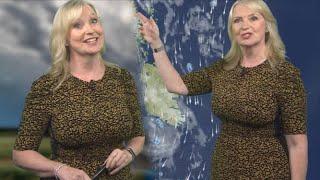 Carol Kirkwood Busty Black and Yellow Dress!