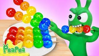 PeaPea Challenge Eating Rainbow Jelly - Funny Cartoon for Kids