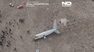 Drone image of wreckage after Azerbaijan Airlines plane crash in Kazakhstan