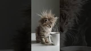 I Need This Coffee ️ #Fyp #Viral #Fluffy #KittenLove #MorningMood #CoffeeFirst #BadHairDay #TooCut