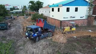 Incredible Techniques Build Ramp Bridge Connect Road By Skills Dozer & Truck5TON Spreading Stone