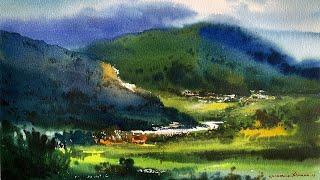 How to Paint Mountains Landscape in Watercolor | Watercolour Demo by Shahanoor Mamun