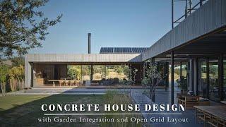 Concrete House Design with Garden Integration and Open Grid Layout