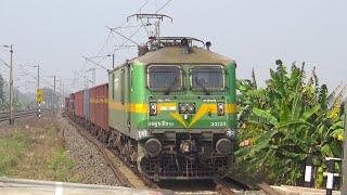 High Speed Powerful Green Monster Wag9 Leading Freight train Passing like express Train At Hbc