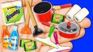 16 DIY Miniature Kitchen Supplies Dawn Dish Soap Bounty Tissue Plunger Squeegee Saucepan Fry Pan