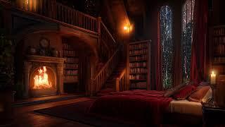 Sleep Instantly in a Cozy Castle Room Haven - Rain, Fireplace and Thunderstorm Sounds for 12 Hours