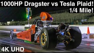 1000HP Dragster vs Gutted Tesla Plaid 1/4 Mile! Fastest We’ve Ever Raced?!? 4K UHD Dragstrip Action!