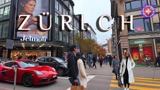 ZURICH SWITZERLAND  Evening in City Center / Bahnhofstrasse Jelmoli along Niederdorf Walk 4K