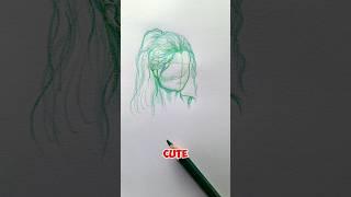 One Color Challenge: Kawaii Girl in Green #art #foryou #shorts #drawing #satisfying #tutorial #draw