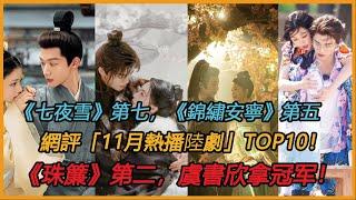 網評近期在追的「11月熱播陸劇」TOP10！《七夜雪》第七，《錦繡安寧》第五，《珠簾玉幕》第二，虞書欣这部剧拿冠军！#任敏#赵露思#虞书欣#李沁