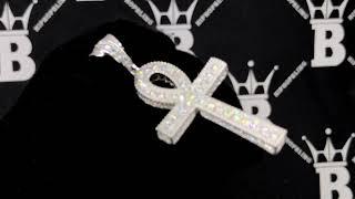 Hip Hop Bling Tennis Ankh Cross Iced Out Moissanite Pendant .925 Sterling Silver