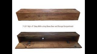 Fireplace Mantel With a Door and Storage Compartment Handmade Rustic Wood Distressed  Barn Beam