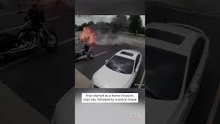 Fiery Car Crash After Home Invasion Turns Into Police Chase #shorts