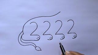 Draw Lion With Number 2222 Simple | How To Draw Lion From Number | Lion Sketch Easy