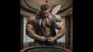 KlingAI Experiment #15.  Uh-oh.. he lost all his poker chips! #ai #musclegrowth muscle growth