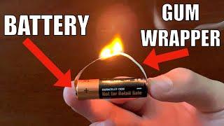 How To Start A Fire With A Gum Wrapper And Battery!