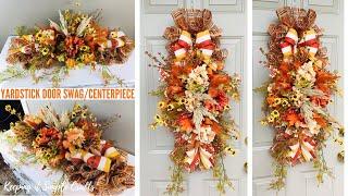 FALL YARDSTICK DOOR SWAG | CENTERPIECE | GARLAND DIY ️EASY TO MAKE FALL MESH WREATH CRAFTS