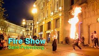 Fire show of street artists / St. Petersburg, Russia