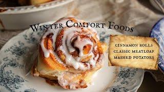 Winter Comfort Foods: Gooey Cinnamon Rolls, Meatloaf, and Mashed Potatoes | Cinematic ASMR Cooking