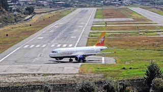 Drukair Airbus A319 Taxi and Takeoff from Paro’s Runway 15 in Gusty Winds!