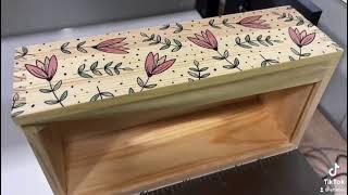 UV LED printing on the on a wooden tissue box with white color by MiniJet.
