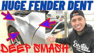 Huge fender dent repair | pdr deep smash