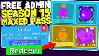 SECRET FREE ADMIN Bubble Pass 15 CODES In Bubble Gum Simulator!