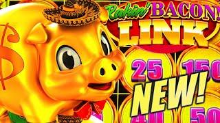 NEW! RAKIN BACON LINK (MY NEW PIGGY BANK!) Slot Machine (AGS)