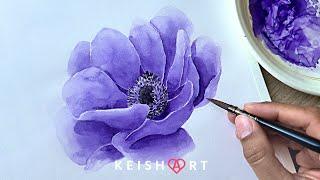 Watercolour First Lesson for Beginners | How to Paint Flower Anemone