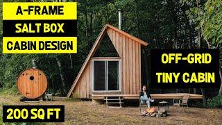 TINY 200 sq ft A-FRAME + SALTBOX CABIN! (Off-Grid SOLAR-POWERED Cabin)