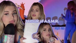 1 hour ASMR hair brushing, nail tapping, reading a book, sound bath, tingles, triggers.