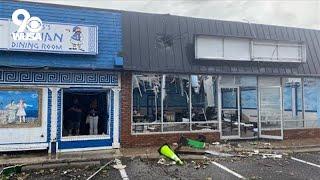 Annapolis tornado aftermath : Damaged stores, downed trees, torn roofs
