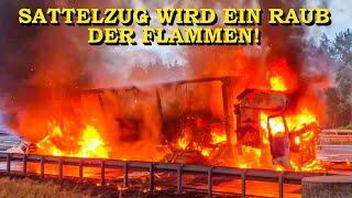 +++ FLAMMENINFERNO AUF DER AUTOBAHN +++ 40-TONNER LICHTERLOH IN VOLLBRAND | FEUERWEHR | A10