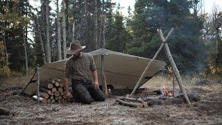 Solo Overnight Camping - Lean-to Shelter, Wild Game on Stick, Cooking Tripod, Bushcraft Skills