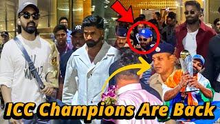 भारत के शेरों की घरवापसी Hitman, KL Rahul, Hardik Pandya &Shreyas Champions Trophy जीतकर इंडिया लौटे