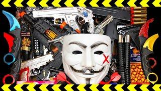 Hacker Weapon Box! Explosives and Dangerous Toy Guns - Sharp Karambit Knives - Box of Toy Guns