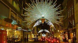 LONDON WALK | Bond Street Christmas Lights and Xmas Window Displays | England