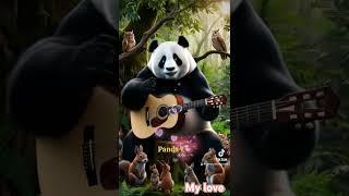 Panda plays guitar in the forest