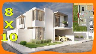 8x10 meter TWO-STORY HOUSE with THREE BEDROOMS.